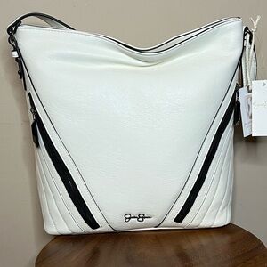 Jessica Simpson White and Black Shoulder Bag